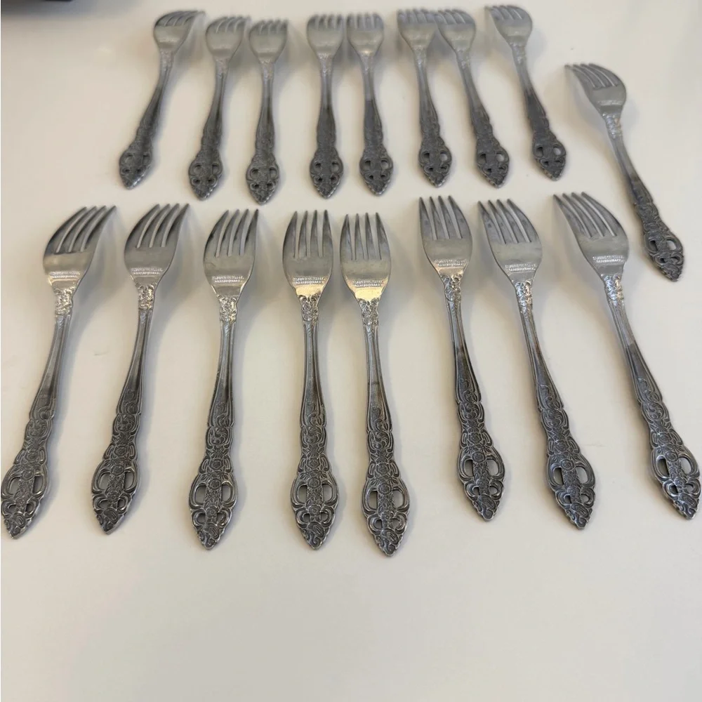 German Model Stainless Steel Appetizer Forks 17 pieces Vintage